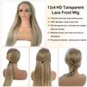 Highlight Ombre Ash Blonde Lace Front Wig Human Hair for White Women, 13x4 Invisible Lace Lace Frontal Wig Pre Plucked Natural Hairline Full 180% Density Real Human Hair Glueless Wigs with Brown Roots