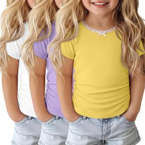 Halfchet 3 Pack Toddler Girls Short Sleeve T Shirts | Short Sleeve, Crewneck, Summer Casual Tees, Soft Fabric, Breathable, Stretchy, Comfort Fit, Kids Daily Tops, Available 18M-5T