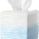 Bathroom Accessories - Ceramic Tissue Holder, Decorative Square Tissue Cover Box (Blue and White Gradient)