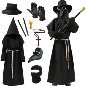 Plague Doctor Costume with Plague Doctor Mask for Boys Girls Halloween Dress-Up Cosplay Party (Child-L)