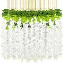 Yunsailing 108 Pack 43.2 in/ 3.6 ft Artificial Fake Wisteria Hanging Flowers Wisteria Faux Flowers Garland Silk Vine Rattan Long Hanging Flowers String for Home Outdoor Wedding Party(White)
