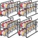 MOOACE 4 Pack Can Dispenser Rack, Stackable Soda Can Organizer Holder for Canned Food Storage Kitchen Cabinet Pantry Countertop, Black