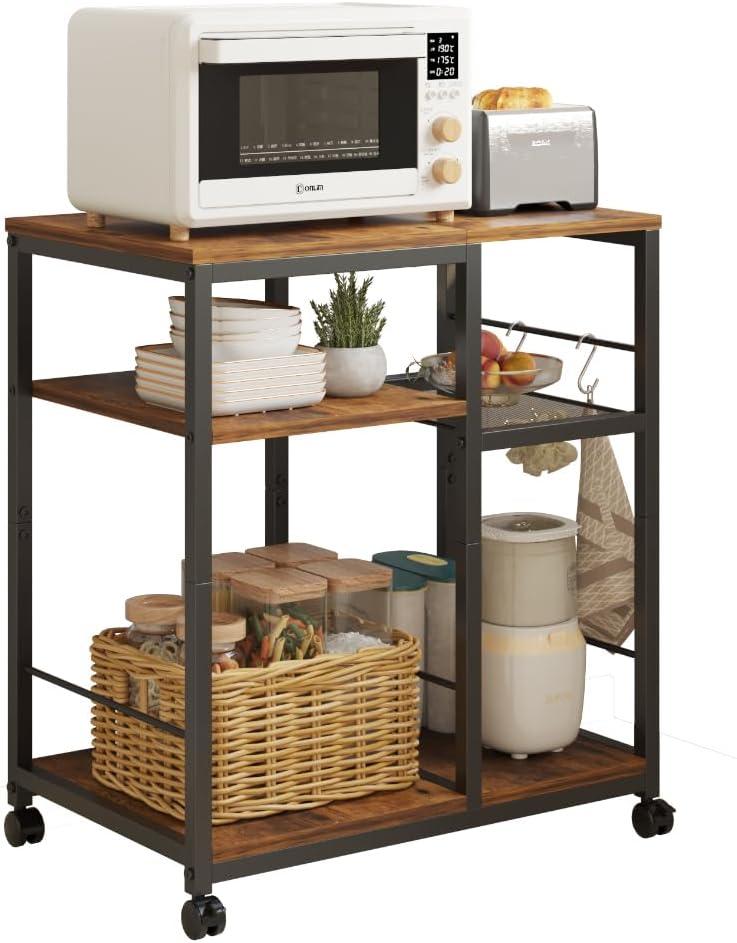 ZIWEI STAR Kitchen Microwave Cart, Microwave Stand, Small Kitchen cart, Bakers Rack Table Coffee Bar Cart with Wheels, Rolling Shelf for Office, Living Room, Balcony, Bedroom.