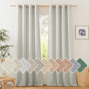 NICETOWN Linen Gray Curtains for Windows, Grommet Top Thick Flax Semi Sheer Eclectic Drapes Privacy Assured with Light Filtering for Kids Room/Living Room, W55 x L84, 2 Pieces (Grey)
