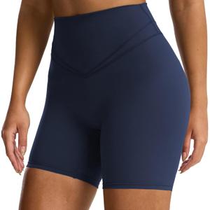 Aoxjox Siren Workout Biker Shorts for Women Tummy Control High Waisted Hidden Scrunch Athletic Gym Yoga Short 5"/6"/7" (Large, Navy)