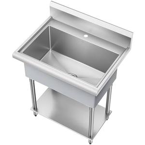 KRAUS Standart Pro 32 Inch 18-Gauge Stainless Steel Scullery Sink, 24 Gallon Freestanding Commercial Style Single Bowl Laundry & Utility Sink, KHS230-32