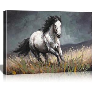 DRLWGTY Dynamic Horse Canvas Wall Art,Galloping Horses with Hand-Painted Detail Highlights Modern Painting for Living Room,Ready to Hang, 24*36 in