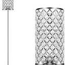 Crystal Floor Lamp, Modern Standing Lamp with Elegant Shade, LED Floor Lamp with On/Off Foot Switch Silver Finish Tall Pole Lamp Accent Lights for Living Room, Girl Bedroom, Dresser, Office (E26 Base)