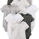 Carter's unisex-baby 8-pack Short Sleeve Bodysuits (White/Grey) 
12M