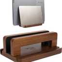 S&A WOODCRAFT 3 Slots Acacia Wood Vertical Laptop Stand, Adjustable Wooden Laptop Holder, Non-Slip Laptop Dock Compatible with Apple MacBook, Microsoft Surface, Gaming Laptops, IPad, Tablets