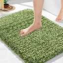 Yimobra Bathroom Rugs Non Slip Washable, Ultra Soft and Water Absorbent Bath Mats, Plush Fluffy Shower Mat Outside, Microfiber Thick Matts for Bathroom Floor/Sink, 24x17, Light Green and Dark Green