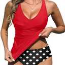 Yonique Tankini Swimsuits for Women Tummy Control Bathing Suits Two Piece Tankini Tops with Bikini Bottoms Twist Swimwear 18W