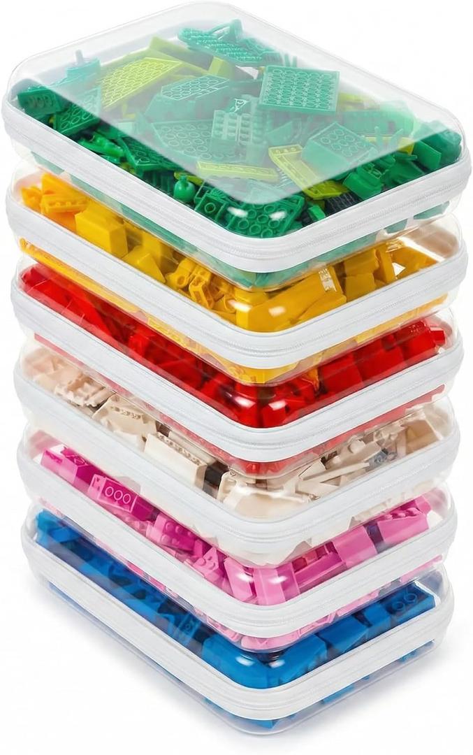 CoiiJoii M-6PCS Clear Hard Shell Zipper Case,Portable Cosmetic Bag with Zipper,Kid's Toy Storage Organizer Bins,Hard Plastic Case,Clear Bags for Organizing