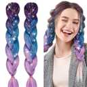 Braiding Hair Extension with Tinsel, Purple Hair Extensions Synthetic Colored Braiding 3 Tone for Girls Women,Box Braids Twist 24 Inch (Dark Ppurple - Light Purple Gradient)