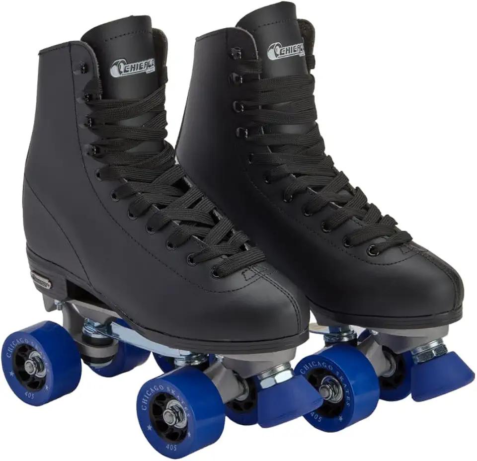 Chicago Skates Classic Quad Roller Skates for Women & Men – Durable & Top Performance, Adjustable High-Top Boots for Safe Indoor/Outdoor Roller Derby–60mm PU Wheels & Semi-Precision Bearings Size 4