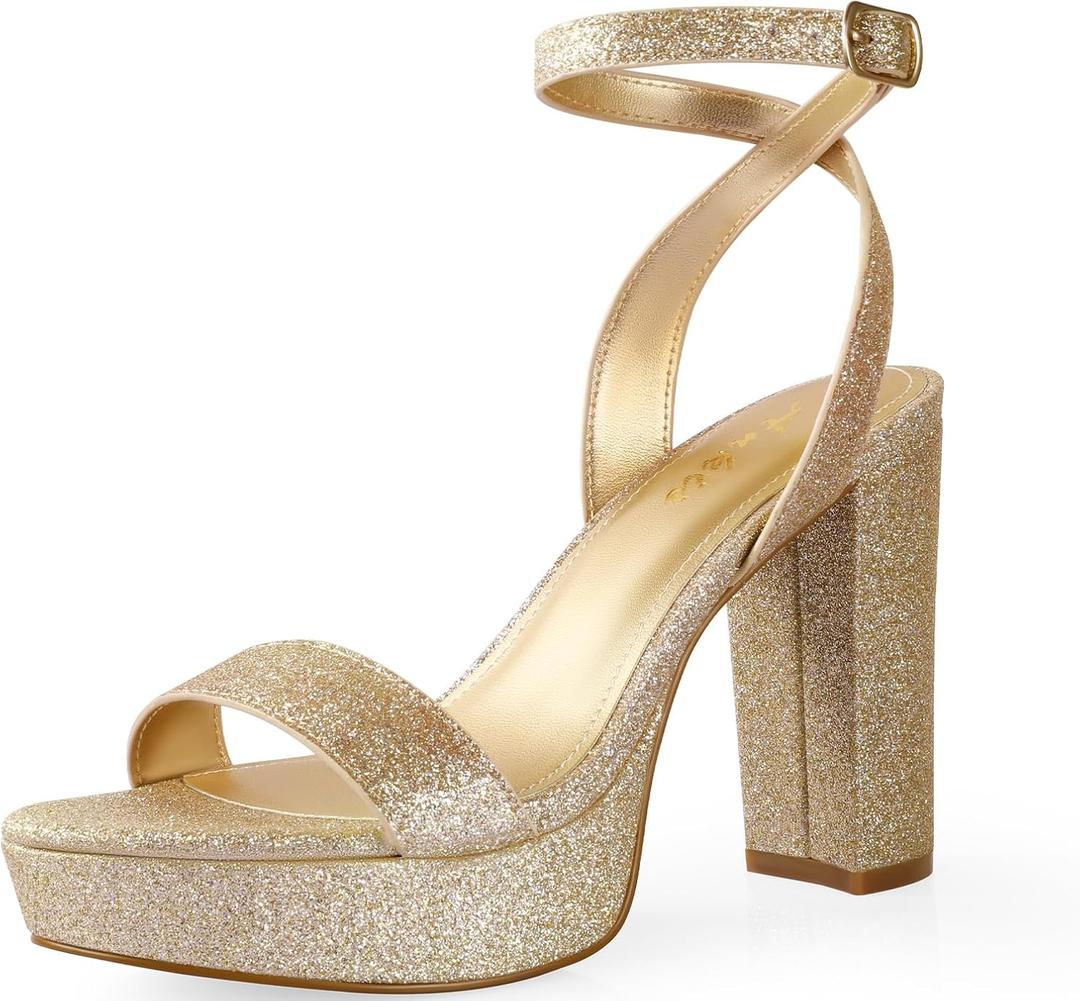 Ankis Platform Heels for Women 4 Inches Chunky Heels Sandals for Women Comfy Open Toe Block Heeled Sandals Nude White Silver Gold Black Ankle Strappy Heels (9)
