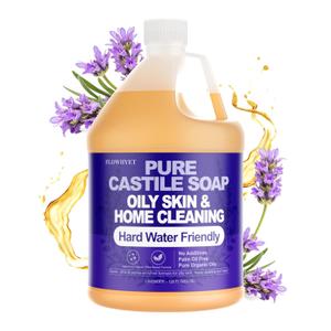 FLOWHYET 1 Gallon Lavender Liquid Castile Hand Soap Refill, Pure Natural Organic For Oily Skin, Hand, Bath, Body, Laundry, Dishes, Home Cleaning Vegan Hard Water Friendly - Lavender 128 Fl Oz