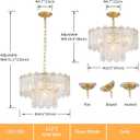 5-Lights Luxury Glass Chandeliers, Mid-Century Modern Chandeliers for Dining Room, D18.5'' H18.9'', Adjustable Height (18.9"~51.2"), Gold Finish Frame & Double Figured Glass Shade