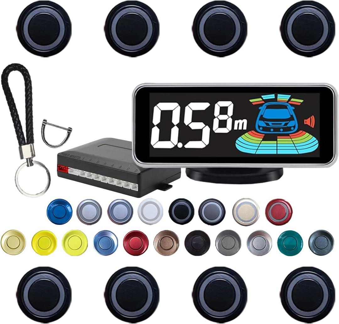 Backup Parktronic System Car Auto Vehicle Reverse with 8 Parking Sensors kit, LCD Display, Distance Detection (Meter/Foot Switchable), Buzzer Alarm and Voice Prompt FunctionBlack