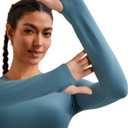 RUNNING GIRL Long Sleeve Workout Tops for Women Soft Crew Neck Basic Tight Cropped Top Casual Seamless Shirt (L)