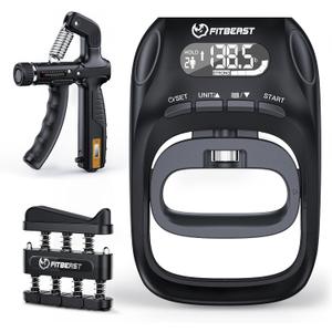 FitBeast Grip Strength Tester Set with Hand Strengthening Tools Track Progress, Build Strength & Support Hand Recovery (3-in-1 Kit)
