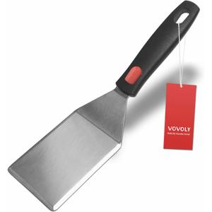 Small Spatula for Cast Iron Skillets, Full Tang silicone Handle, Heat Resistant, Commercial Grade Heavy Duty Turner, Press Burger Spatula Turner for Flipper, Cooking, Serving, 2.7" Wide