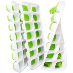 VEHHE Ice Cube Trays, 3 Pack, Reusable Silicone 14-Ice Cube Molds, Ice Tray with Spill-Resistant Removable Lid, for Whiskey and Cocktails (Green)