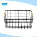 PATIKIL Kitchen Wire Basket, 4 Pack 11"L 9"W Pantry Organization Metal Storage Organizer Household Refrigerator Bin with Wood Handles for Cabinets Closets Bedrooms, Black