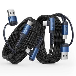60W USB C Cable, [2-Pack,3.3FT] Right Angle Type C Fast Charging Cable 2 in 1 Multi USB A/C to USB-C Cable for iPhone 17 16 15 Pro Plus Pro Max Air/MacBook Air/Samsung S25 Ultra/S24/ Note 20