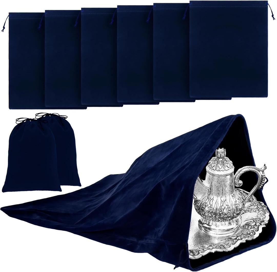 Ferraycle Silver Storage Bags Oversized 24 x 32 Inch Zipper Anti Tarnish Cloth Bag for Silver Storage, Tray, Jewelry, Flatware, Vase, Polishing,Tarnish Cleaning(Navy)