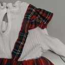 Noubeau Christmas Toddler Girl Plaid Dress Long Sleeve Bow Patchwork Rib Ruffled Shirts Dress Baby Xmas Outfit 6-9, M