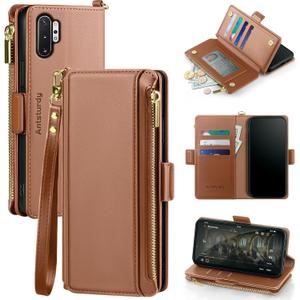 Antsturdy Compatible with Samsung Galaxy Note 10+ Plus Case Wallet with Card Holder for Women Men Phone Case RFID Blocking PU Leather Flip Cover with Strap Zipper Credit Card Slots,Light Brown