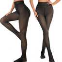 Nackiy Fleece Lined Tights Women, Fake Translucent Warm Pantyhose Black Sheer Leggings Winter Thick Thermal Stockings (Black, S)