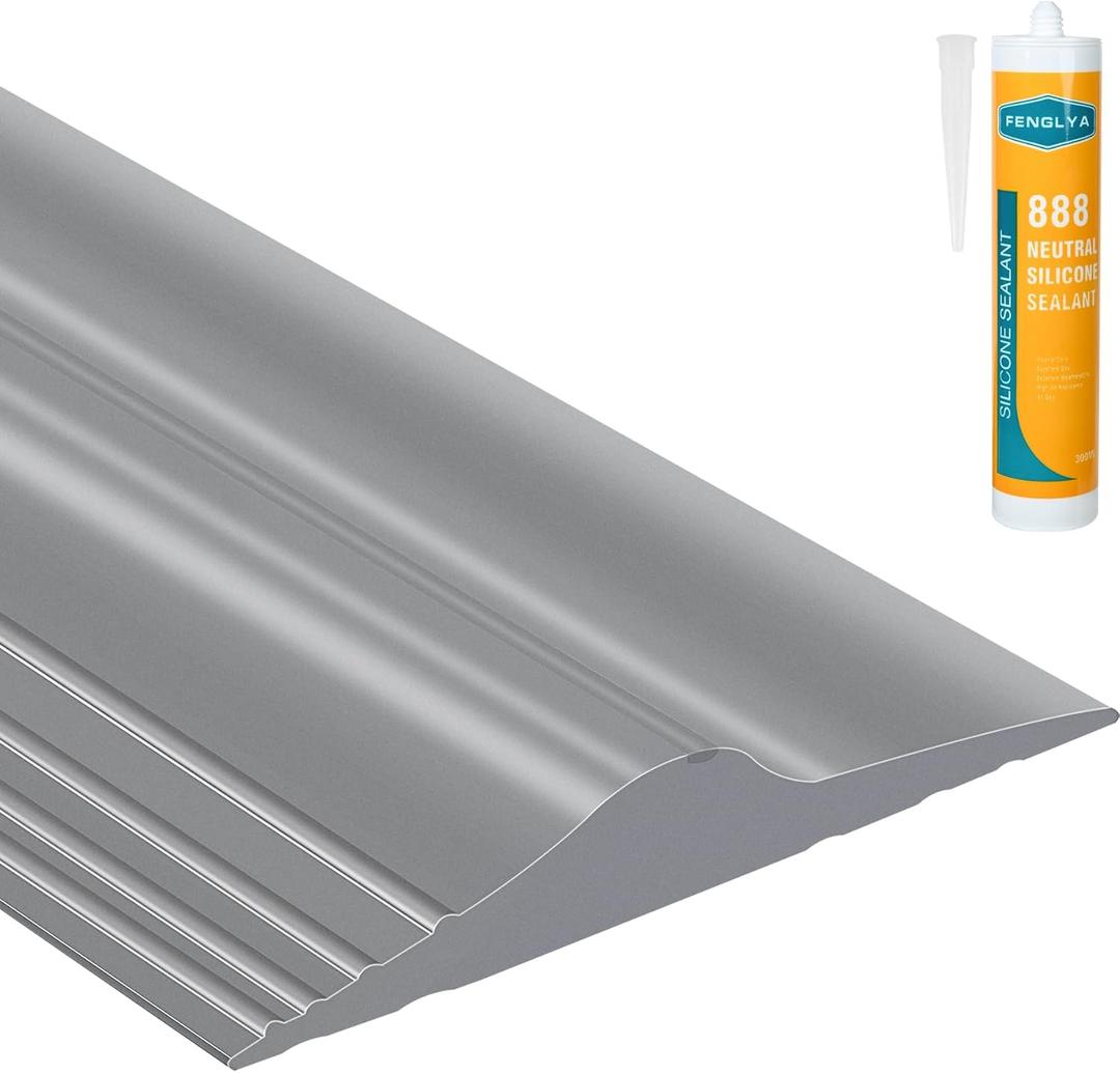 ToLanbbt 10Ft/3M Universal Garage Door Rubber Threshold Strip with 300ml Black Adhesive/Sealant, Weatherproof Seal Strip DIY Weather Stripping Replacement (Grey)