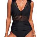 Blooming Jelly Womens High Waisted Bikini Sets Tummy Control Swimsuits Modest Two Piece Mesh Cover Up Bathing Suit (Black, L)