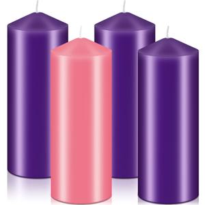 Amylove 4 Pcs 3 x 8 Inch Advent Pillar Candles Set Pink Purple Christmas Unscented Lasting Burning Church Candles for Advent Wreath Holiday Gifting