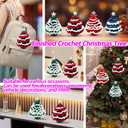 Crochet Christmas Tree Kit,Finished Product DIY Crochet Christmas Tree Kit Tree Bow Pearl Embellishment DecorationsSuitable for Christmas, Holidays, Parties Etc(Green+Red)