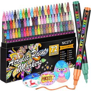 NICETY 72 Colors Acrylic Paint Pens Paint Markers, Extra Fine Tip Point Acrylic Paint Pens for Rock Painting, Canvas, Wood, Ceramic, Glass, Stone, Fabric, Crafts & Art Supplies