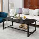 Black Coffee Table Rectangular Center Table for Living Room Open Space Side Table with Metal Frame, Easy Assembly,Wood Coffee Table, 35.43 X 17.72 X 13.19 Inches