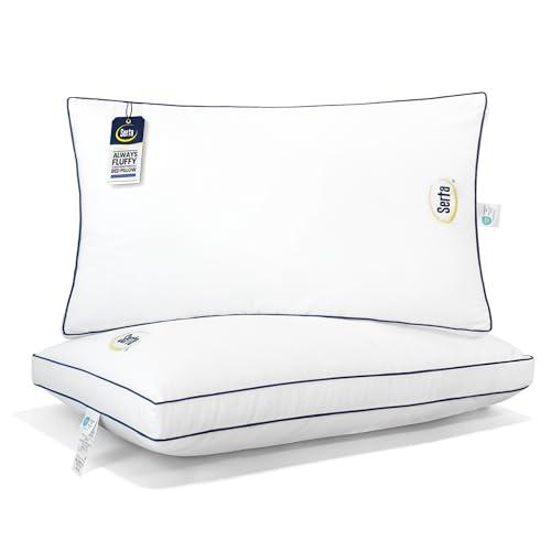Serta Hotel Collection Bed Pillows King Size Set of 2, 400 Thread Count 100% Cotton Cover, Medium Support Gusseted Down Alternative Pillow for Back, Stomach or Side Sleepers, 18" x 34", White