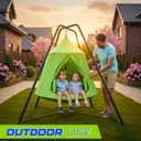 X-Shaped Swing Stand Frame with Tent Sensory Swing for Kids Adults Indoor Outdoor Use 330 Lbs Capacity Detachable Heavy Duty Hanging Chair Hammock Nest Pod with Stand for Mutiple Kids(Green)