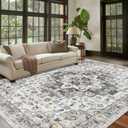 Area Rugs for Living Room - 6x9 Area Rugs, Machine Washable Rugs 6x9, Non-Slip, Stain Resistant Soft Boho Vintage Large Carpet Low Pile Thin Rugs for Living Room Bedroom (9' x 6' (Rectangular), Vintage Grey)