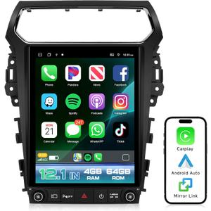 8 Core 4G+64G Car Radio for Ford Explorer 2011-2019 Stereo Upgrade with 5G Wifi/4G LET DSP Carplay/Android Auto AM/FM, Sellrich 12.1 inch IPS Touch Screen Radio Bluetooth 5.0 SWC Backup Camera