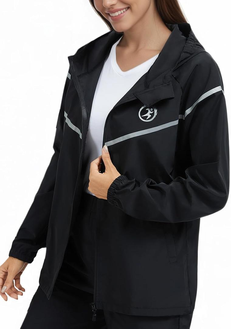 SEXYWG Rain Coats for Women Light Weight Rain Jackets Travel Raincoat Packable Waterproof Jacket with Hood for Spring Hiking (Small, Black-pattern)