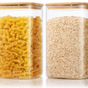 Extra Large Square Glass Flour & Sugar Storage Containers with Airtight Lids, 168 floz - 2 Pack Glass Jars with Bamboo Lids for Pantry, Air tight Food Storage Containers for Cereal, Pasta, Rice
