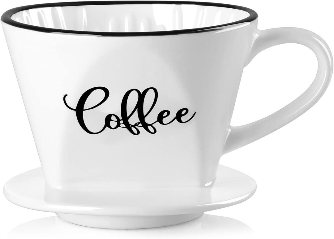 Pour Over Coffee Maker, Ceramic Coffee Dripper, Easy Manual Slow Brewing Accessories for Home, Cafe, Coffee Bar Accessories and Kitchen Decor, Filter Size 2, White