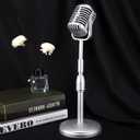 Facmogu Vintage Desktop Microphone Prop Model with Adjustable Stand, Classic Retro Style Microphone Prop Decor for Party Decoration Costume Role Play & Game Night - Silver