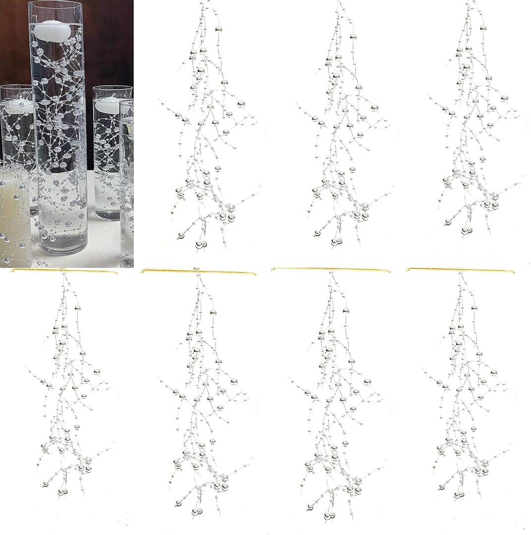 12pcs Pearl String for Wedding Centerpiece, Vase Filler and Decor for Floating Candles - Silver