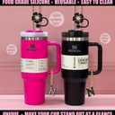 Straw Covers for Stanley Cup Accessories: Black Decorations for Stanley 30 oz & 40 oz Tumbler with Handle, Bling Letter Charms and Flower Silicone Straw Cap Topper, Trendy Stuff for Teen Girls & Women