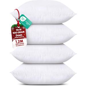 Utopia Bedding Throw Pillows (Set of 4, White)  18 x 18 Inches Down Alternative Pillows for Bed, Sofa, and Couch - Fluffy Decorative Stuffer Pillow for Indoors & Outdoors